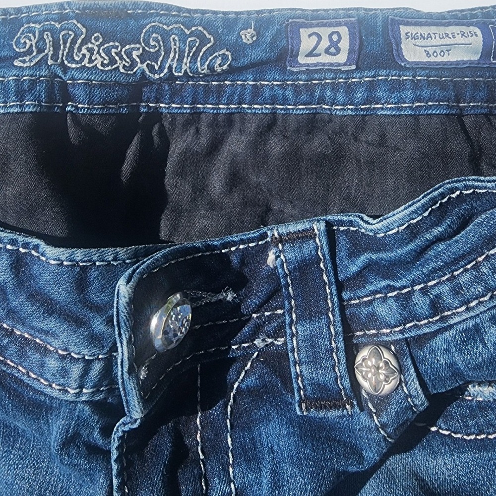 Miss Me Signature Rise Bootcut Jeans JP6240BU Dark Wash Embellished Size 28 - Picture 6 of 7